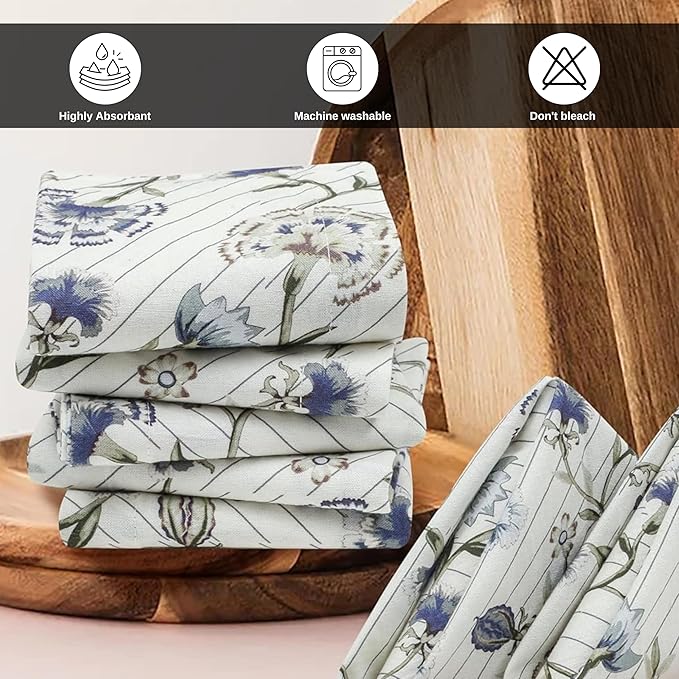 Bedding Craft Cotton Cloth Dinner Napkins Set of 12 – 18x18 Multicolor Lace Print with 1" Fold – Machine Washable Fabric Napkins for Table Décor, Weddings & Special Events