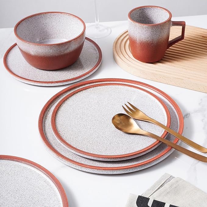 Stone Lain Vince Rustic Stoneware Dinnerware Set, Service for 8, Red, 32 Piece Service for 8