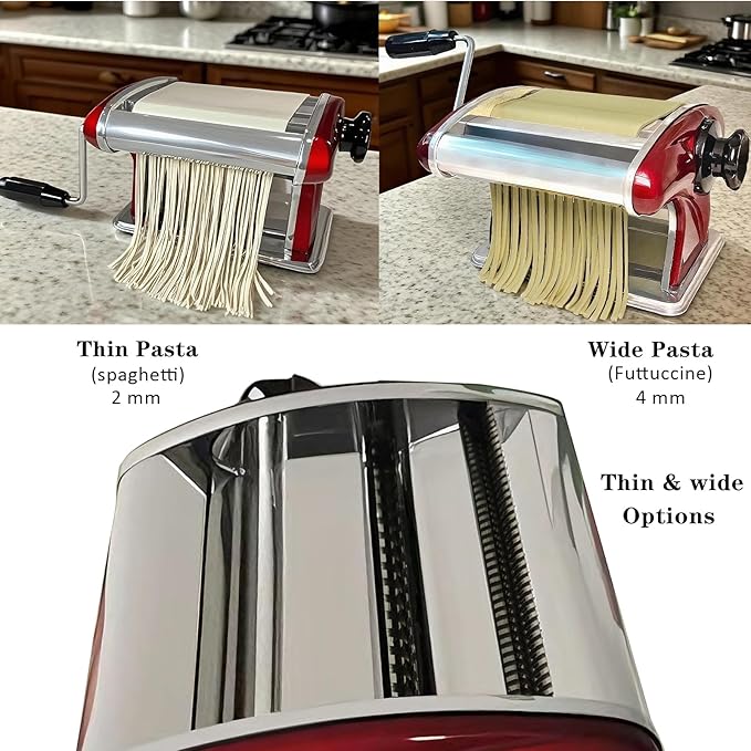 XINGYUEXUAN Manual Pasta Maker - Stainless Steel Noodle Machine with 2mm/4mm Cutters, Hand Crank for Homemade Spaghetti & Fettuccine