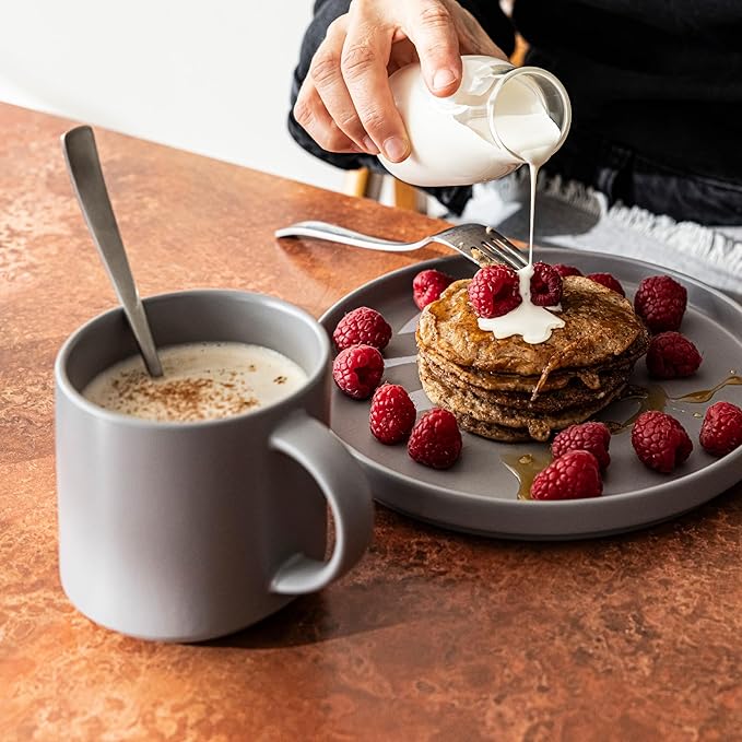 over&back Stackable Stoneware Coffee Mugs - 4-Piece Mug Set - Enjoy the Perfect Cup of Coffee, Tea, Latte, and More - Semi-Matte Charcoal - 14oz