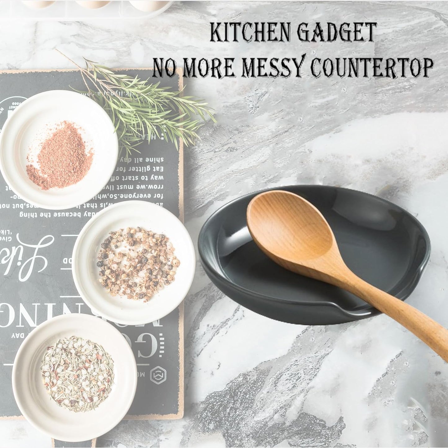 Porcelain Spoon Rest with Drip Tray for Multiple Utensils, Cooking Spoon Rest & Spoon Holder for Stove Top, Kitchen Utensil Holder for Spoons, Ladles, Tongs & Spatula, for Christmas, Gray