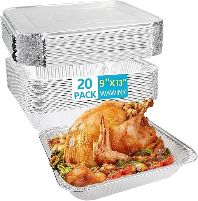 9x11 In Aluminum Pans with Lids, Extra Deep Disposable Baking Pans for Roasting, Baking, Cooking, Food Prep, Chafing, Steam Table, Oven, Cake, and Party Catering. (20-with lids)