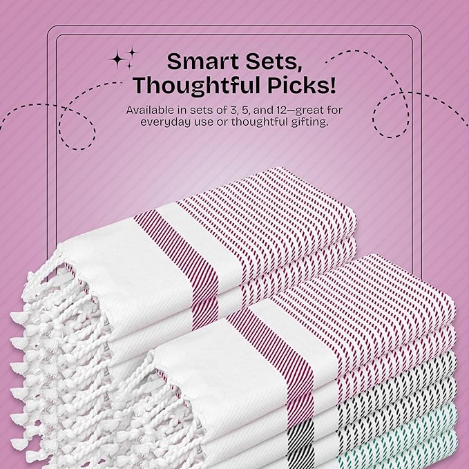 Multi Color Kitchen Towels 16x26 Inch, 12 Pack, 100% Cotton, Ultra Absorbent, Fast Dry, Machine Washable, Drying Dishes, Cleaning, Everyday Use - Burgundy, Black, Green