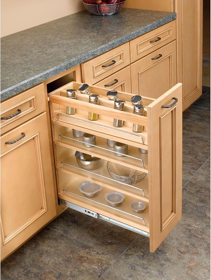 Rev-A-Shelf 8" Pullout Kitchen Cabinet Storage Organizer Slide Out Pantry Spice Rack with Adjustable Shelves for 8.5" W Cabinet Opening, 448-BC-8C