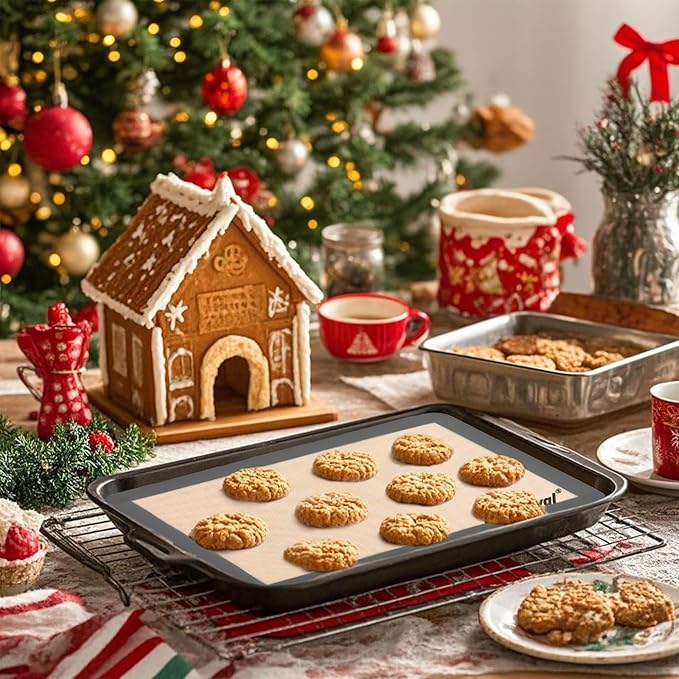 4 Pcs Silicone Baking Mat, Non-Stick Baking Mat, Food Safe Silicone Mats for Baking Cookies, Macarons, Vegetables, 480℉ Heat Resistant (Grey)