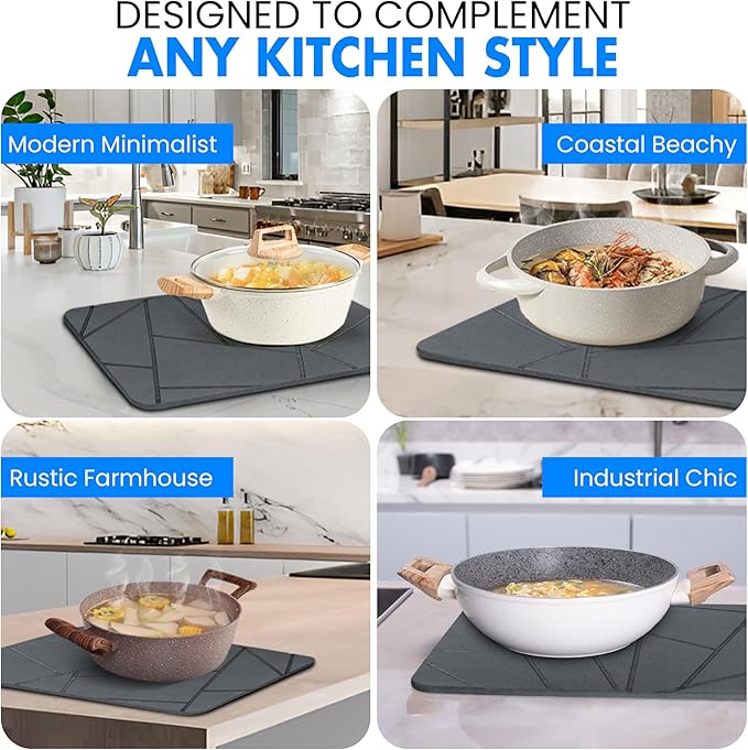 Dagons Stone Dish Drying Mats for Kitchen Counter Ultra Absorbent Ideal Dish Rack Alternative, Perfect Kitchen Essentials for New Home, Durable And Efficient(15.7 x 11.8 x 0.37 inches, Dark Gray)