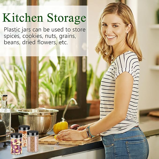 Plastic Jars with Lids 6OZ 42PCS Small Empty Slime Cosmetics Containers Clear Gift Food Jars Round PET Cream Jars with Black Lids Pen Labels for Kitchen Storage Spices Dry Food Body Butter