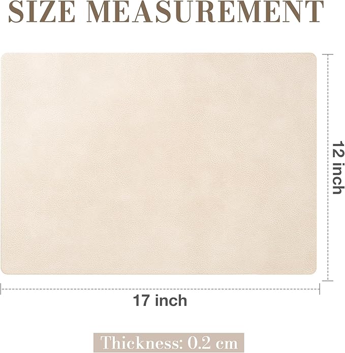 Roxifina Faux Leather Placemats Set of 4 - Vinyl Placemats Wipeable Waterproof Oil-Proof PU Place Mats Heat Resistant Reversible Table Mats for Dining, Kitchen, Outdoor, 12 x 17 Inch (Beige)