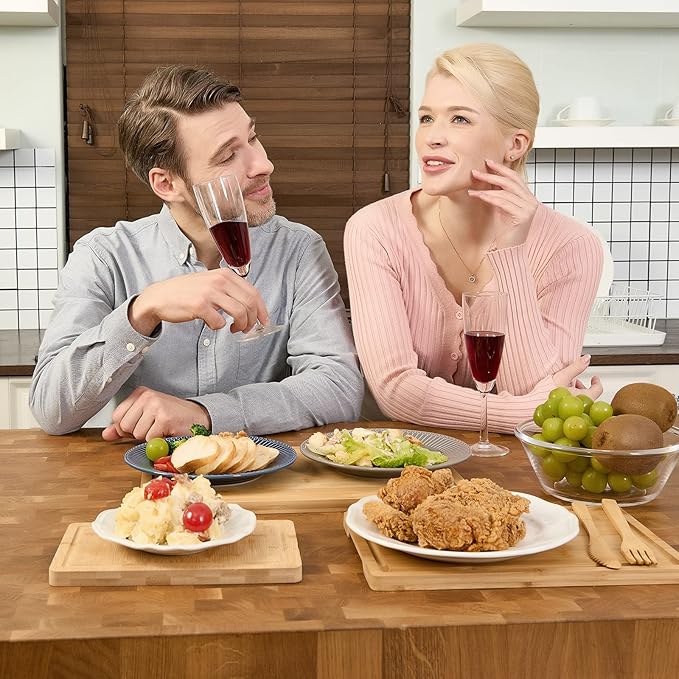 Bamboo Cutting Boards for Kitchen, Wood Cutting Board with Holder, Bamboo Cutting Board Set Reversible with Juice Grooves for Meat Cheese Fruit and Vegetables (Four Piece Set)