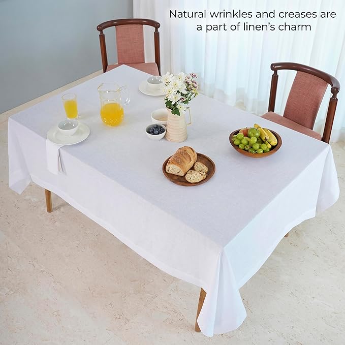 D'Moksha Homes White Linen Tablecloth 54 x 72 Inch - 100% Pure Linen Tablecloth for Rectangle Tables - Machine Washable Table Cloth for Summer, Fall and Halloween