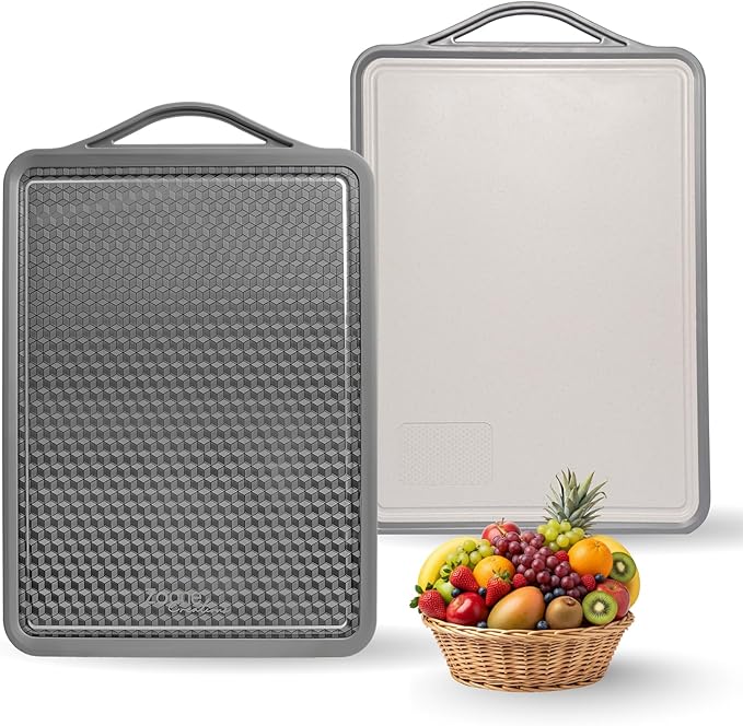 Premium Double Sided 304 Stainless Steel Cutting Board | Non Toxic, Heavy Duty Stainless Steel Chopping Board with Juice Groove | Dishwasher Safe Kitchen Board - Rubik Grooved Diamond