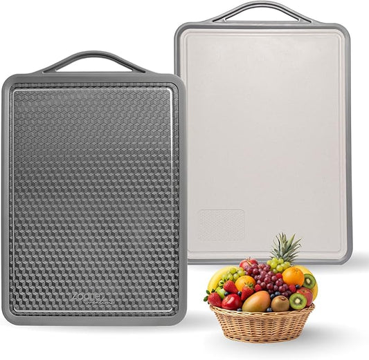 Premium Double Sided 304 Stainless Steel Cutting Board | Non Toxic, Heavy Duty Stainless Steel Chopping Board with Juice Groove | Dishwasher Safe Kitchen Board - Rubik Grooved Diamond