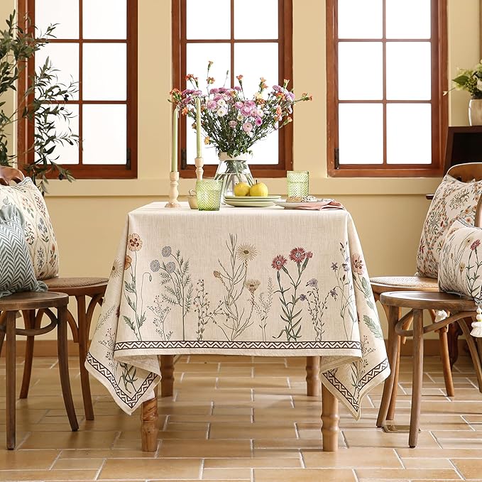 Floral Tablecloth for Rectangular Tables,Linen Table Cloth with Colorful Flowers Pattern,Heavy Durable Table Cover for Dining Thanksgiving Kitchen Decor Party Banquet Christmas,63"*102"