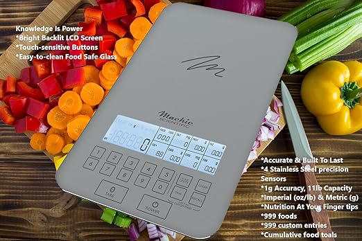 Nutrition Scale by NutraTrack™ with Food Grade Glass, Perfect for Calorie Counting, Meal Prep, and Weight Loss (Pearl Silver)