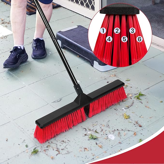 24" Push Broom Outdoor with 63" Long Handle and Stiff Bristles, Heavy Duty Outdoor Broom for Workshop, Garage, Concrete, Patio and Deck Floor Cleaning