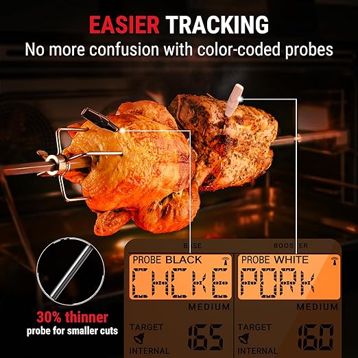ThermoPro TempSpike 1000FT Wireless Meat Thermometer Digital with 2 Upgraded Ultra-Thin Probe, Kitchen Food Thermometer for Cooking, Turkey, Oven, Smoker, Rotisserie, BBQ, Grill Temperature Indicator