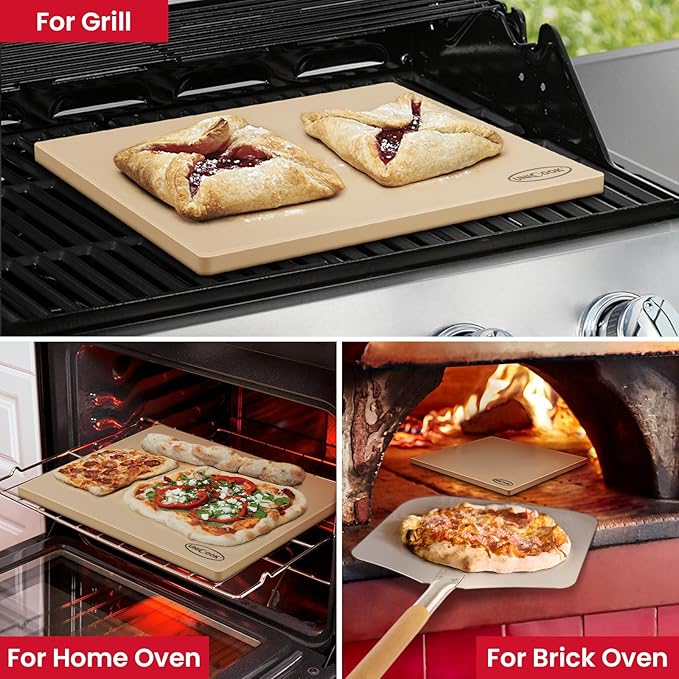 Unicook Large Rectangular Pizza Stone for Oven and Grill 20" x 16" x 0.6", Thermal Shock Resistant Cordierite Baking Stone, Ideal for Baking Crispy Pizzas, Bread and Cookies, Dough Cutter Included
