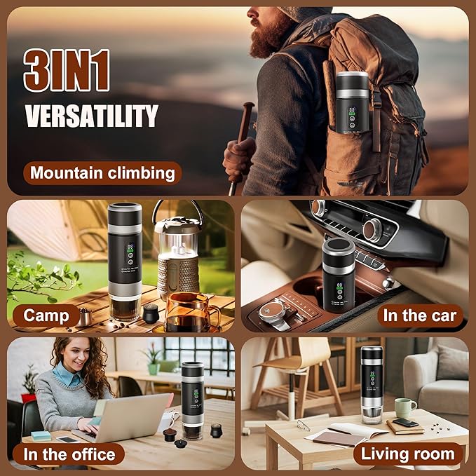 Portable Coffee Machine with 2 Removable rechargeable Batteries 15,000mAh, Electric Coffee Maker for Camping & Travel, 80ml Hot/Cold Coffee, 20bar, USB-C Espresso Machine, Camping Coffee Makers Black