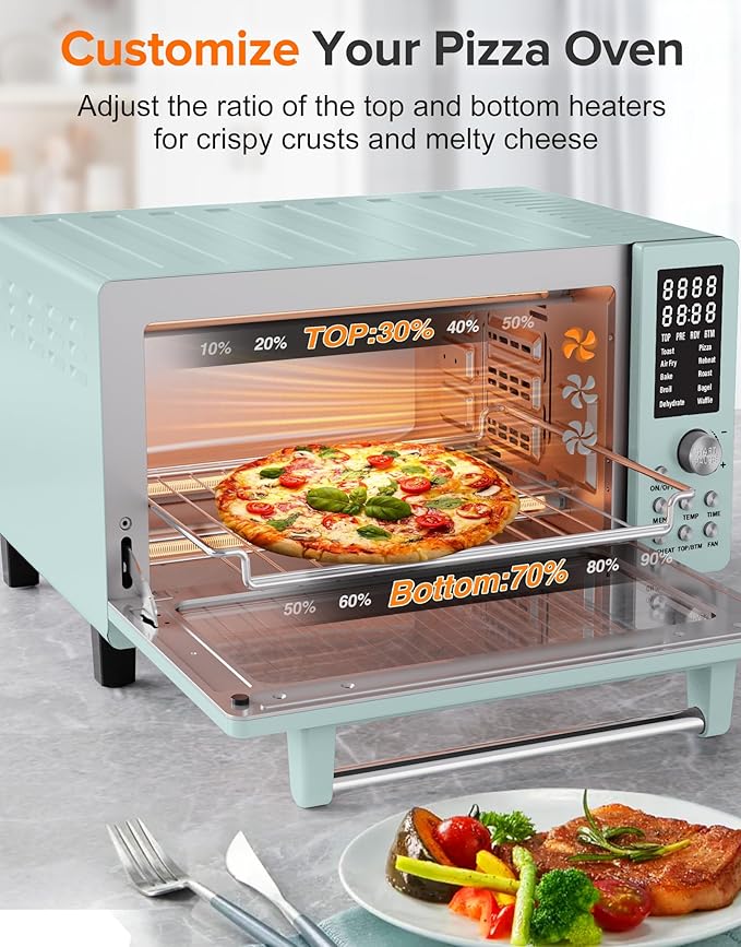 Nuwave Bravo Pro Smart Air Fryer Toaster Oven Combo, Airfryer Convection Oven Countertop, 12-in-1 Functions with Quicker & Even Crisp Technology, 1800W, 50-450°F, PFAS-Free, 21QT, Mint