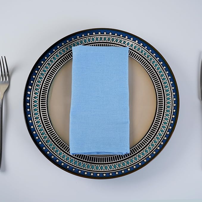 Solid Color Linen Blended Thin Dinner Cloth Napkins - Set of 12 (40 x 40 cm) - for Events & Home Use (Sky Blue)