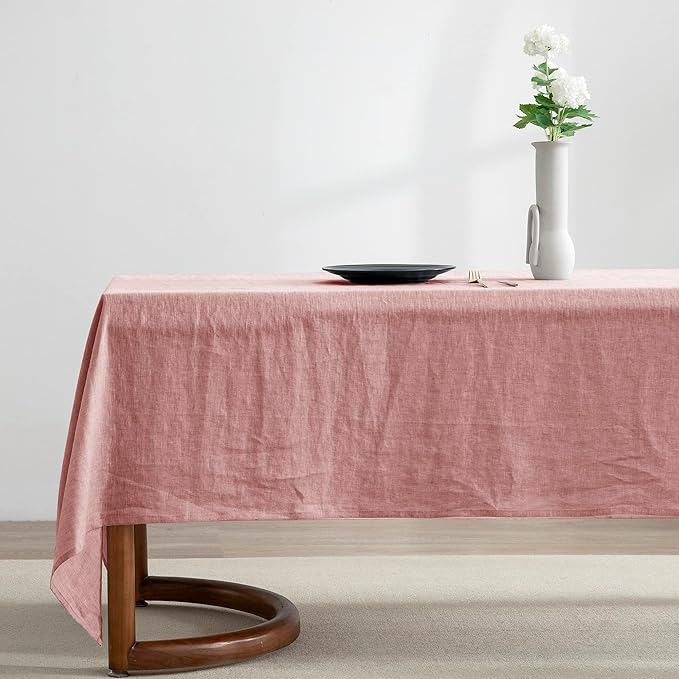 EVERLY 100% Pure Linen Rectangle Tablecloths 60x120Inches for Dining,Buffet Parties,Picnic,Events,Weddings and Restaurants,Decorative Halloween,Thanksgiving Machine Washable Tablecloths-Muddy Pink