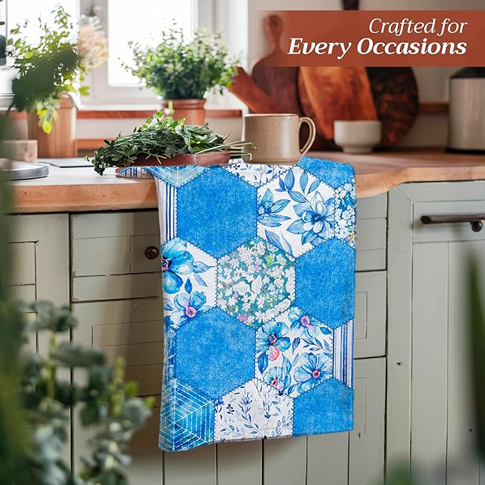 Maison d' Hermine Kitchen Towels Set of 3 100% Cotton 27.50" x 20" Reusable Cloth Tea Dish Towels Absorbent with Hanging Loop for Kitchen, Home, Dining, Cocktail Parties Spring/Summer (Summer Blues)