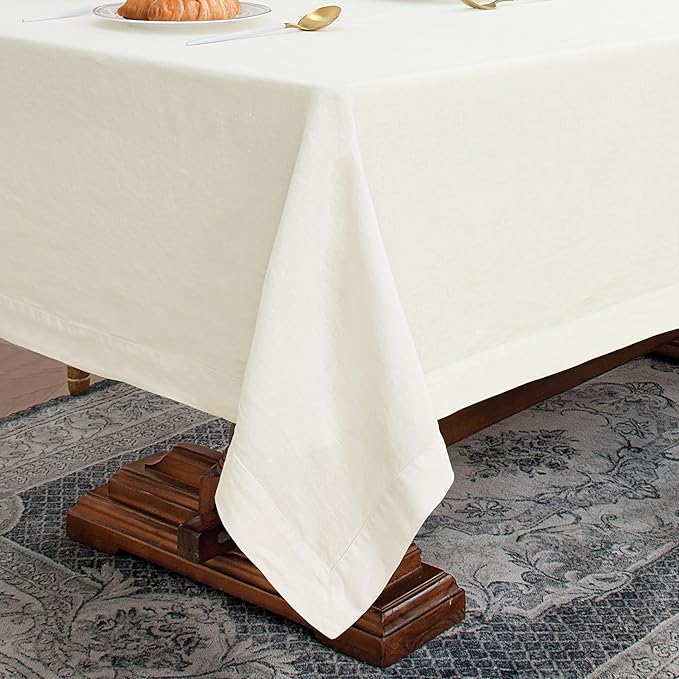 Linen World Linen Tablecloth, 100% Pure Linen Cream Tablecloth 55" x 55" Inch, Washable Square Tablecloth for Dining, Outdoor, Weddings and Restaurants, Decorative Valentine Easter, Jacquard Weave