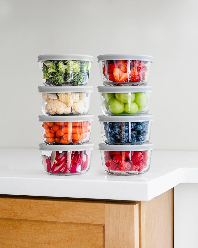 16-Piece Glass Food Storage Containers Set (8 Containers + 8 BPA-Free Lids) | 7-Ounce, Leakproof | Microwave, Freezer, Oven & Dishwasher Safe | Ideal for Meal Prep & Pantry Organization