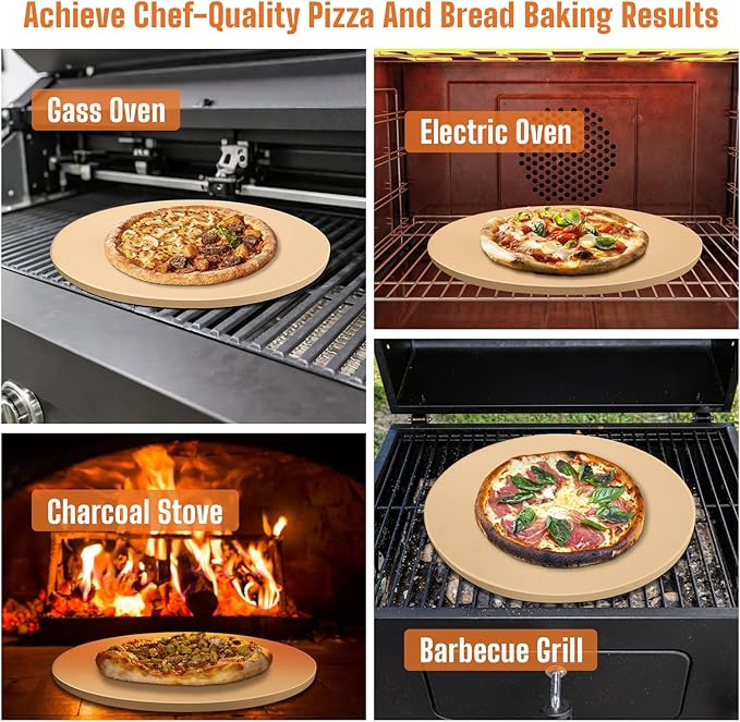 16 Inch Round Pizza Stone for Oven - Cordierite Baking Stone for Pizza, Cookies & Bread, Even Heating, Thermal Shock Resistant, Grill Pizza Stone with Stainless Steel Cutter & 20 PCS Parchment Papers