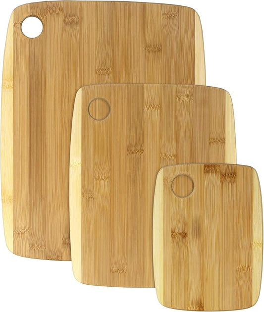 Totally Bamboo 3-Piece Two-Tone Bamboo Cutting Board Set – Reversible Kitchen Boards for Chopping & Serving Cheese, Meat, Vegetables & More