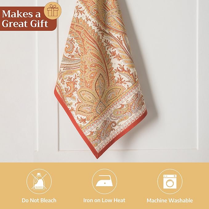 Maison d' Hermine Kitchen Towels Set of 2 100% Cotton 27.50" x 20" Reusable Cloth Tea Dish Towels Absorbent with Hanging Loop for Kitchen, Home, Dining, Cocktail Parties (Kashmir Paisley)