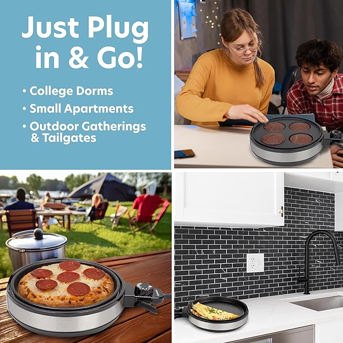 Multi Baker Deluxe- Baking Made Easy- Electric Appliance w Temp Control 3 Interchangeable Skillets for Grilling, Baking, Dessert Making- Grilled Cheese Omelets Pizza Sandwiches Cake Pops, Gift for Mom