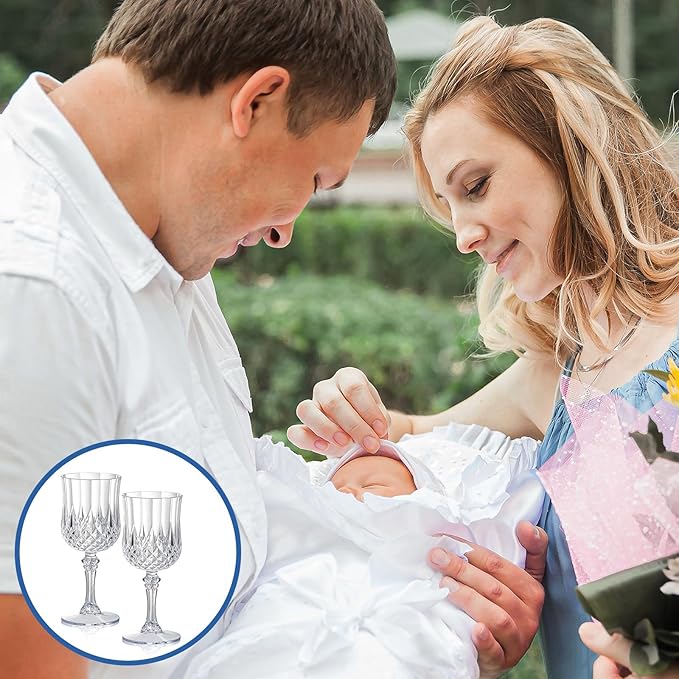 XUWAIDSGN 24 Pcs 7oz Plastic Vintage Wine Glasses Drinking Glasses Unbreakable Wedding Glassware Crystal Water Goblets Reusable Drinkware Vintage Champagne Flutes (24, Clear)