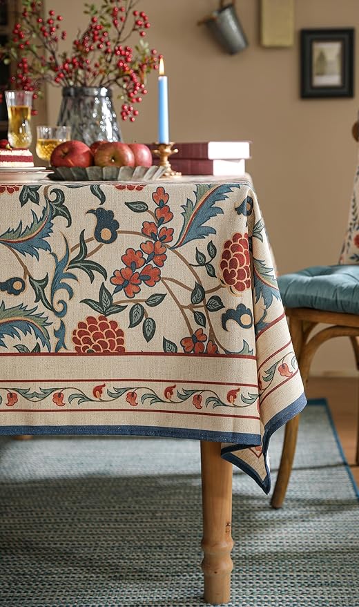 patdrea French Linen Pattern Tablecloth Soft Durable Floral Table Cloth Designer Kitchen Dining Tablecloth for Rectangular Tables for Parties Christmas 63"x 102"