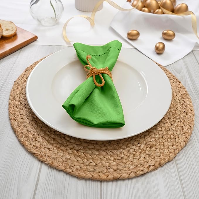 Blue Needles Set of 12 Hemstitch Linen Napkins 100% Cotton Apple Green Cloth Dinner Napkins 18x18 inches, Soft, Reusable, Absorbent, Washable, Ideal for Fall Thanksgiving Events Parties & Everyday Use