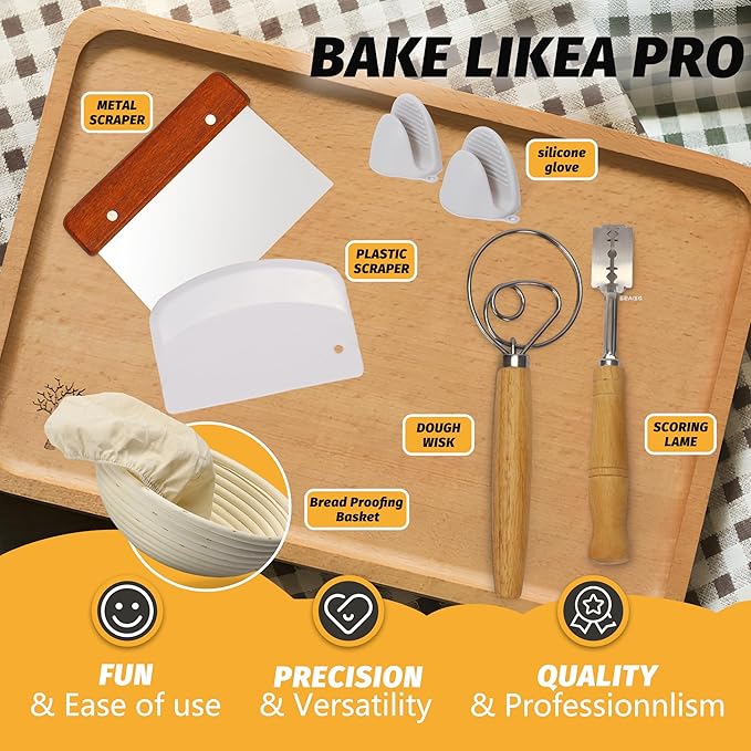 5QT Enameled Cast Iron Bread Oven with Proofing Basket for Bread Baking, Bread Making Supplies Tools,Heavy-Duty Cookware for Braising, Stews, Roasting, Bread Baking (White)