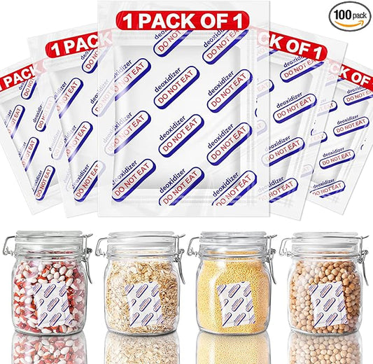 300 cc Oxygen Absorbers For Food Storage Individually Wrapped 100 Pack (1 Pack Of 1) O2 Absorbers Food Grade Oxygen Absorbers for Long Term Food Storage
