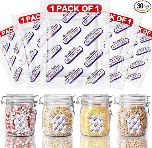 2000cc Oxygen Absorbers for Food Storage - 30 Count Individually Wrapped Oxygen Absorbers for Long Term Food Storage, Work with Mylar Bags, Mason Jars, Freeze Dryer to Dehydrated & Preserved Foods