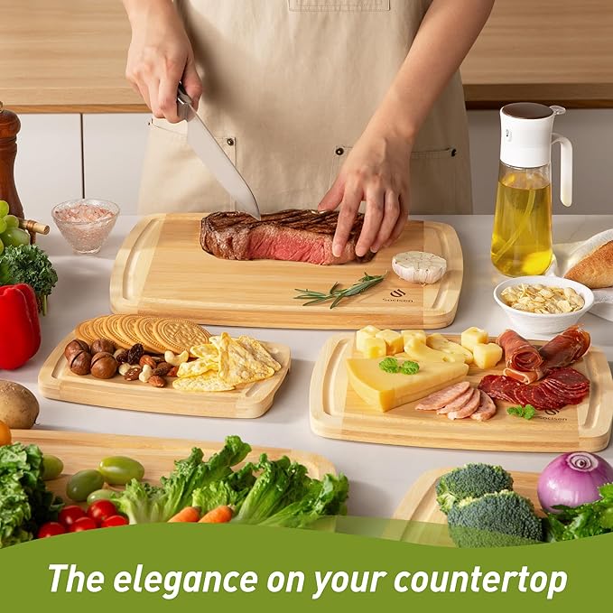 Bamboo Cutting Board Set Non Slip Feet Over Sink Eating Grilling Biard Cutboard Biard Chtting Woodcutting Cuttingboards Voard Oard Bord Dishwasher Safe 12x18 11x14 Baords Baord Veg Utting Ultimate