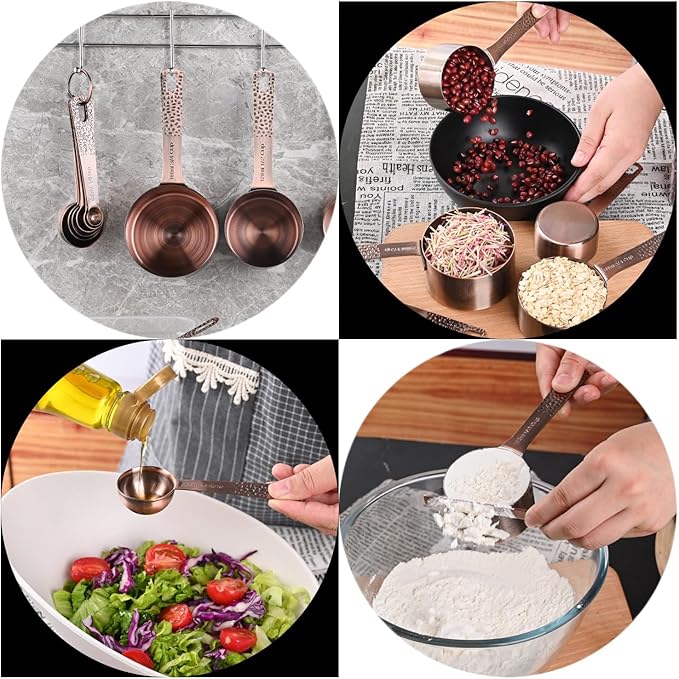 Measuring Cups and Spoons Set 12, Metric & US Copper Measuring Cups and Spoons set for Dry & Liquid, Stainless Steel 5 Measure Cup and 6 Measurf Spoon with 1 Leveler