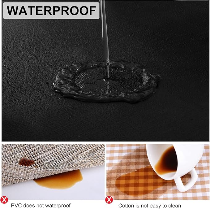 homing Faux Leather Heat Resistant Placemats 6 Packs, Waterproof Wipeable Dining PU Place Mats for Indoor & Outdoor, Easy to Clean, Black