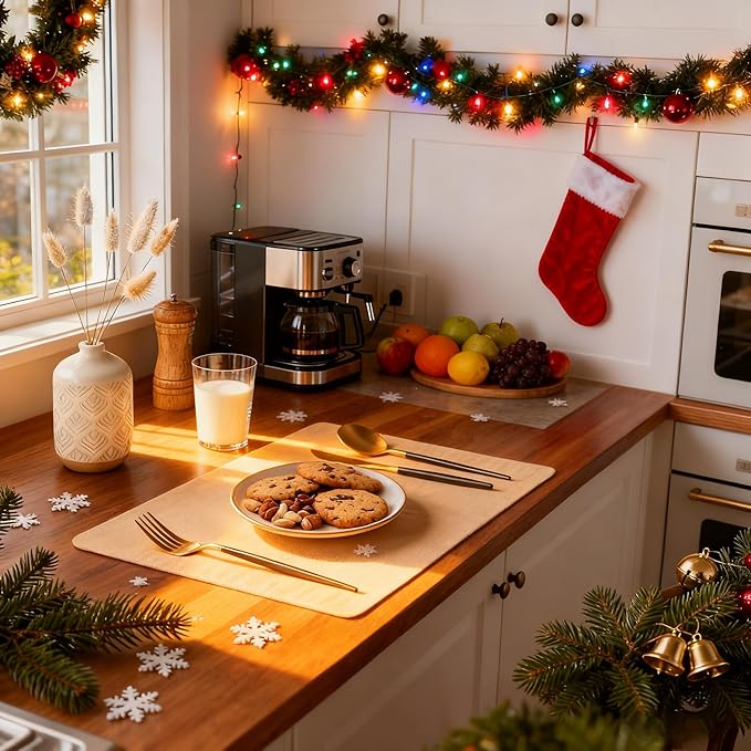 DOLOPL Placemats Set of 4 Reversible Dual-Color Table Placemats –Heat Resistant Wipeable & Washable Place Mats, Luxury Faux Leather Table Mats for Vintage Dining Table Decor (Beige&Light Grey)