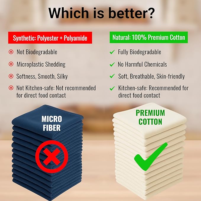 Dish Cloths Cotton| Kitchen Wash Cloth | Shop Towels Absorbent and Lint Free Flour Sack| Dishcloths for Kitchen Washing Dishes| Thick Absorbent Quick Dry Dish Rags | 12 Pack 13"x13" Natural