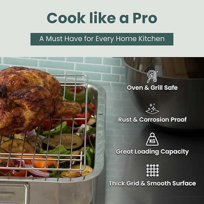 Ultra Cuisine Heavy Duty 3 Tiers, 16" x 10" Cooling Rack for Cooking and Baking - Professional Grade Premium 100% Stainless Steel Baking Rack & Wire Cooling Mesh - Dishwasher Safe - Pack 3