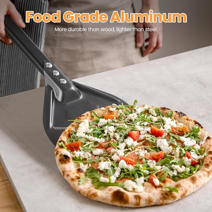 9” Pizza Turning Peel - Pizza Turner - Restaurant-Grade Aluminum Perforated Pizza Peel Lightweight Metal Outdoor Pizza Oven Accessories