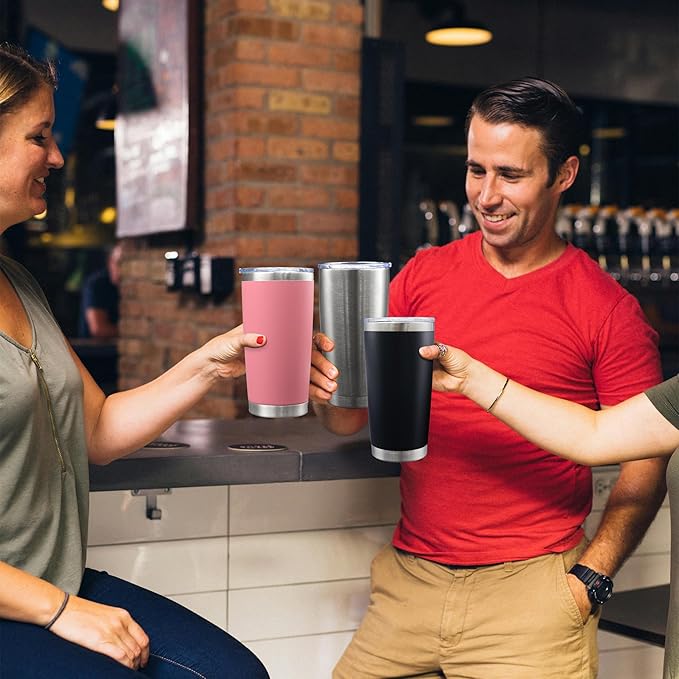 20oz Tumbler Bulk Stainless Steel Tumblers with Lid Vacuum Insulated Double Wall Travel Coffee Mug Powder Coated Tumbler Cup for Hot and Cold Drinks(Stainless Steel, 1 pack)