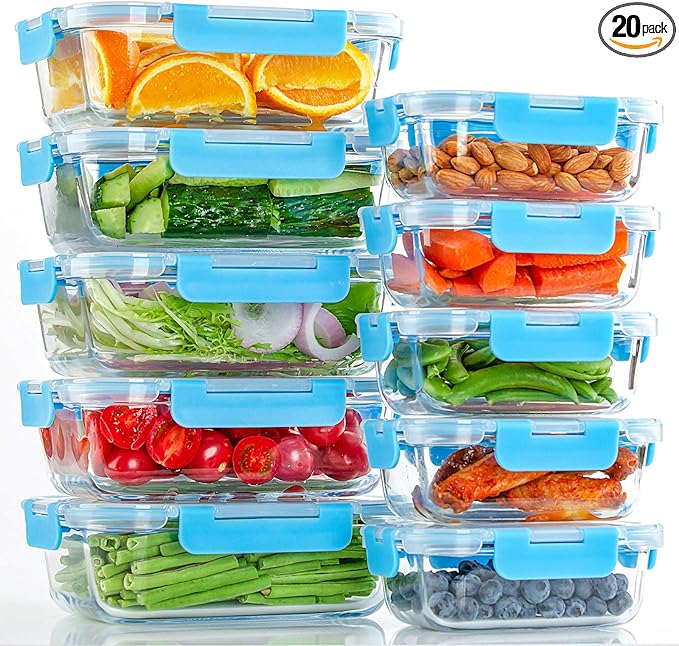 UMEIED 10 Pack Glass Food Storage Containers with Lids Leakproof, Airtight Glass Meal Prep Containers For Lunch, On The Go, Leftover, Dishwasher Safe