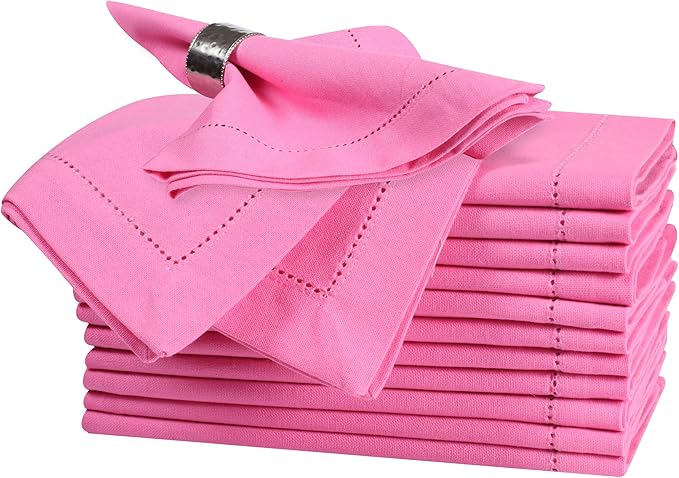 Bedding Craft Cotton Cloth Napkins Set of 12 – 18x18 Wild Orchid Design Hemstitched – Machine Washable Dinner Napkins for Weddings, Thanksgiving, Christmas & Daily Dining