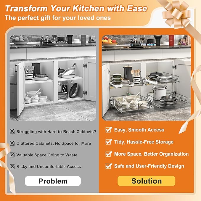 ALINE FURNITURE Pull Out Shelves - 20" W x 22" D Soft Close Pull Out Cabinet Organizer 1 Tier - Slide Out Drawers with Shelf Liner, Heavy Duty Steel Wire Baskets for Kitchen Cabinets, Pantry, Bathroom