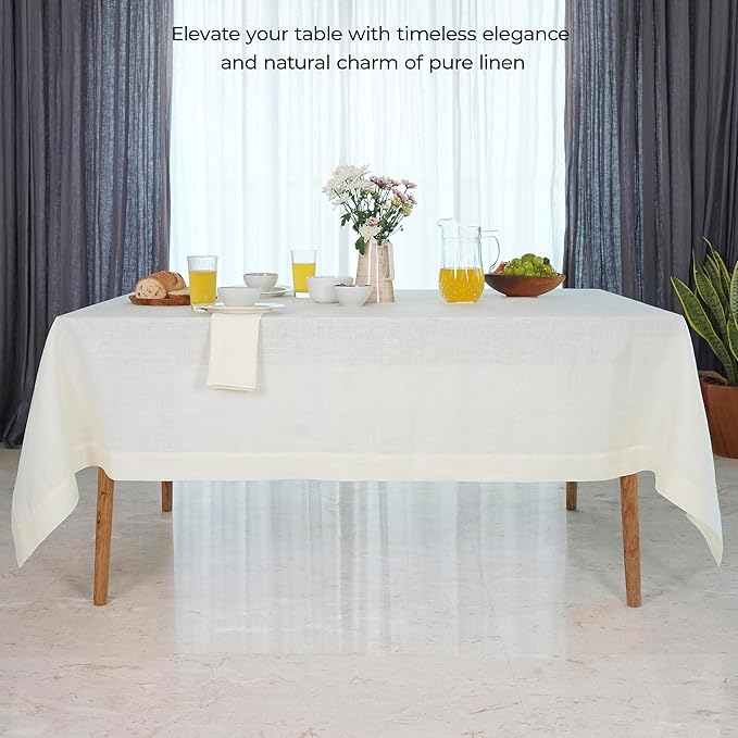 D'Moksha Homes Ivory Linen Tablecloth 60 x 120 Inch - 100% Pure Linen Tablecloth for Rectangle Tables - Machine Washable Table Cloth for Fall, Autumn and Halloween